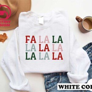 La La La Holiday Christmas Sweatshirt Red Green Festive Pullover Xmas Outfit 05